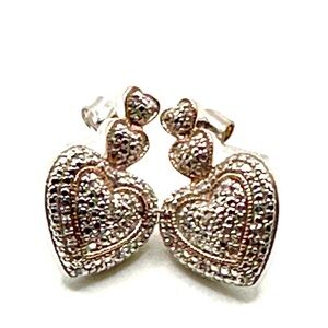 Elegant Silver plate 3 Heart Earrings with crystals